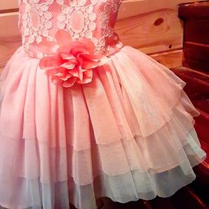 3 to 6 months girls formal dress peach in color